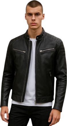 Infinity Leather Mens Black Modern Classic Quilted Biker Jacket - Mackay Lamb Leather - Size X-Large