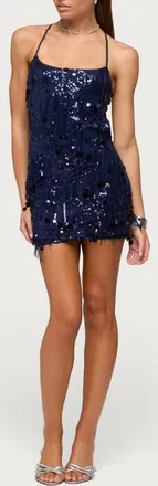 Edikted Nala Backless Sequin Mesh Minidress in Navy at Nordstrom, Size X-Small
