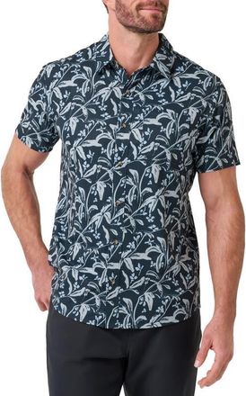 Travis Mathew Techwoven Coast Floral Short Sleeve Performance Button-Up Shirt in Total Eclipse at Nordstrom, Size Xx-Large