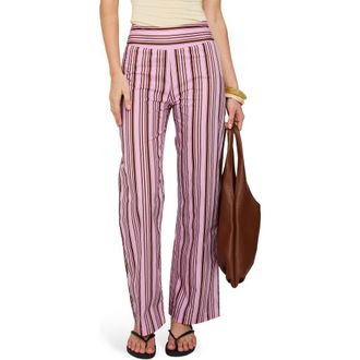 Princess Polly Leocadie Stripe Cotton Pants in Pink Stripe at Nordstrom, Size 10