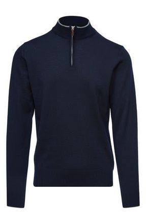 Emanuel Berg Light Gauge High Neck Quarter Zip Merino Wool Sweater in Navy at Nordstrom Rack, Size X-Large