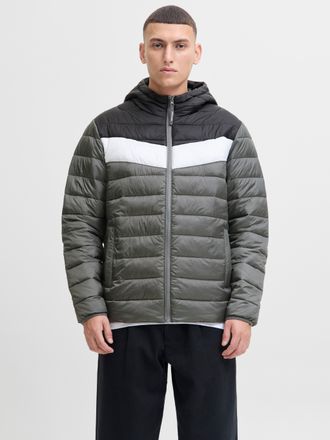 Jack & Jones Steppjacke JACK & JONES JJWEST LIGHT PUFFER HOOD, Herren, Gr. XXL, weiss (castlerock detail:wei&szlig;, schwarz blocking), Web, Obermaterial: 100% Nylon, co