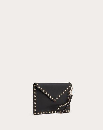Valentino Garavani Pouch Rockstud In Vitello Granato Donna NERO UNI