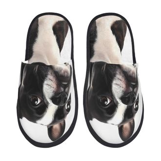 Generic Camping Slippers Black And White Terrier Dog Portable Fleece Slippers Unisex Indoor Shoes For Travel Room Spa M