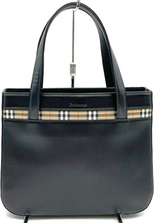 Burberry Black Leather Handbag Tote Bag (Pre-Owned)