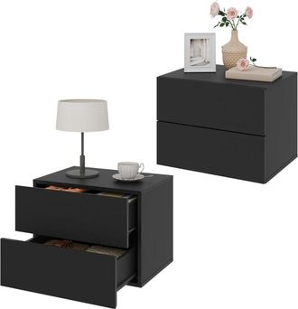 Woltu Woltu - Juego De 2 Mesitas De Noche Colgantes De Dise&ntilde;o Moderno, 40 X 30 X 30 Cm, Color Negro