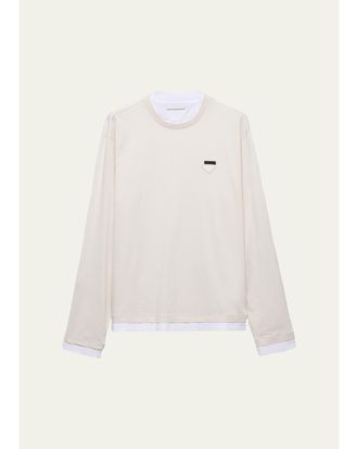 Prada Mens Jersey Long-Sleeve Crewneck T-Shirt