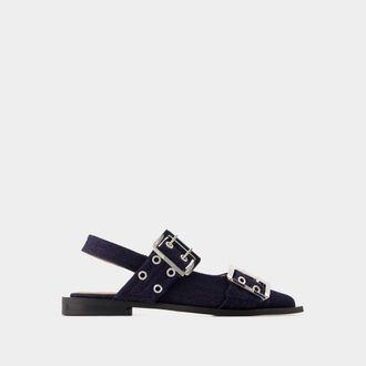 Ganni Ballerinas Feminine Gesp - - Katoen - Blauw