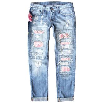 Generic Straight Leg Jeans Women Womens Denim Pants Ripped Jeans Casual Loose Trousers Floral Print Distressed Stretch Jeans Slim Denim Pants Skinny Jeans Wom