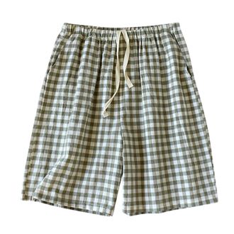 Generic Mens Gingham Pyjamas Shorts, Mens Plaid Pajama Pants Checked PJs Bottoms Lounge Casual Sleepwear Men Nightwear Shorts with Pockets Drawstring Green M