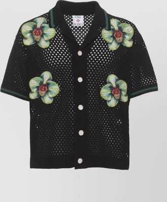 Casablanca perforated cotton shirt glitch orchid embroidery