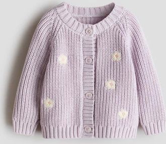H&M Embroidered-detail Cotton Cardigan in Light Purple/flowers at Nordstrom, Size 12-18M