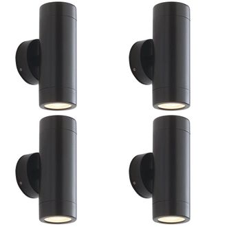 Loops 4 PACK Up & Down Twin Outdoor Wall Light - 2 x 7W LED GU10 - Satin Black