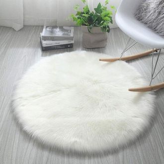OEM Alfombra Redonda Blanca De Piel Sint&eacute;tica, Suave Y Antideslizante, Ideal Para Sal&oacute;n, Dormitorio, Sof&aacute; O Yoga (45x45cm)