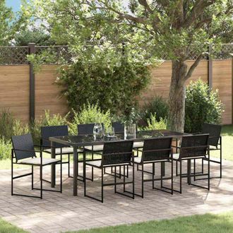 vidaXL Conjunto De Comedor De Jard&iacute;n Con Coj&iacute;n 9 Pcs Negro Y Crema Vidaxl
