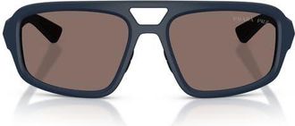Prada 57mm Polarized Irregular Sunglasses in Rubber Blue/light Brown at Nordstrom