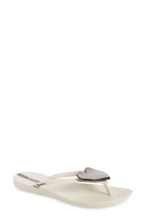 Ipanema Wave Heart Flip Flop in Beige/Beige/Black at Nordstrom, Size 6