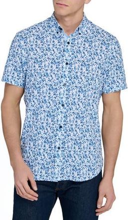ConStruct Slim Fit 4-Way Stretch Short Sleeve Button-Up Performance Shirt in White/Blue at Nordstrom Rack, Size Xx-Large