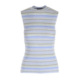 Theory Round-neck Knitwear, female, Multicolor, L, Striped Rib Knit Top in Washable Silk