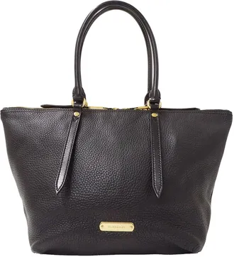 Burberry Black Leather Handbag Tote Bag (Pre-Owned)