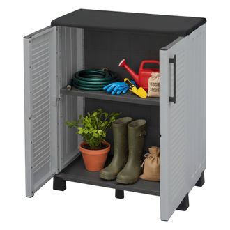 Dmora Mueble Para Exteriores O Interno Multiusos, Armario Bajo Con 2 Puertas Y 1 Estante De Polipropileno, 100% Made In Italy, 68x37h90 Cm, Color Gris - Dmo
