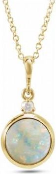 Allurez Round Natural White Opal & Diamond Pendant Necklace 14K Yellow Gold (0.57ct)