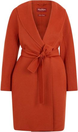 Max Mara Wol- kasjmier en zijde kamerjas - Dames - Jas met riem - Oranje - XS - Wol - Jassen
