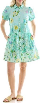 Nicole Miller Puff Sleeve Shirtdress in Floral Mint at Nordstrom Rack, Size 12