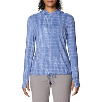 Mountain Hardwear Crater Lake Long Sleeve UPF 50+ Hooded T-Shirt in Best Coast Blue Prismatic at Nordstrom, Size X-Large