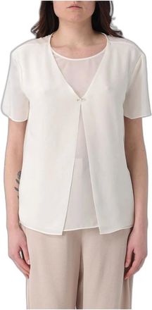 Emporio Armani Top Fluido con Pannello in Chiffon - - Blouses & Shirts - Donna - Bianco - L