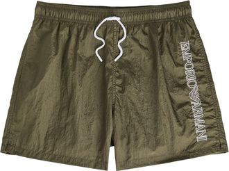 Emporio Armani Logo-embroidered Crinkled Nylon Swim Shorts - Olive - XL