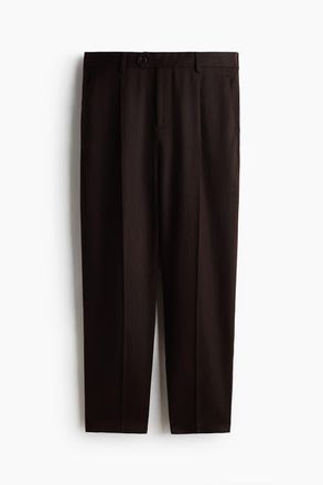 H&M Regular Fit Tailored Linen-blend Trousers in Dark Brown at Nordstrom, Size 44