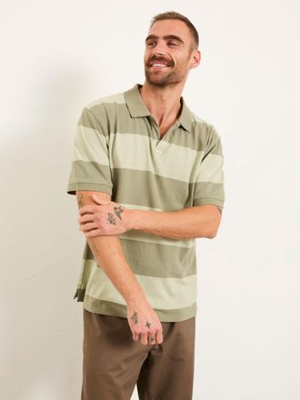 Fat Face FatFace Ashton Relaxed Fit Sage Green Rugby Stripe Notch Polo
