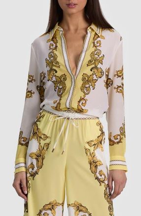 Alice & Olivia Willa Print Silk Button-Up Shirt in Golden Coast at Nordstrom, Size X-Small