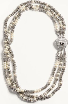 Valentino Garavani Coeur Royal Necklace In Metal, Enamel, Pearls And Crystals Woman PALLADIUM UNI