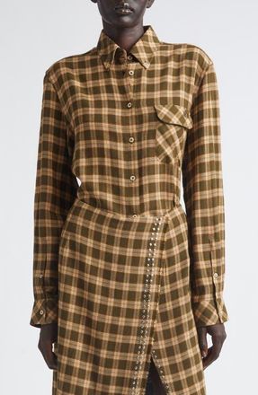 Wales Bonner Ritual Plaid Button-Down Shirt in Jade/ocre/oyster at Nordstrom, Size 42