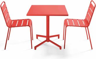 Oviala Conjunto de mesa y 2 sillas de jard&iacute;n de metal de 70 cm rojo
