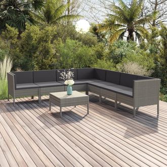 vidaXL Set De Muebles De Jard&iacute;n 8 Pzas Y Cojines Rat&aacute;n Sint&eacute;tico Gris Vidaxl