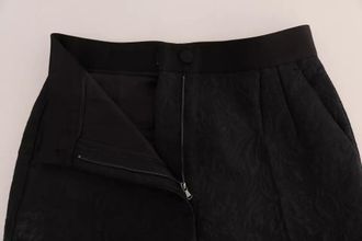 Dolce & Gabbana Womens Black Floral Brocade High Waist Pants Polyester