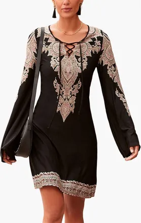 Lascana Lace Up Dress in Black Printed at Nordstrom, Size 14