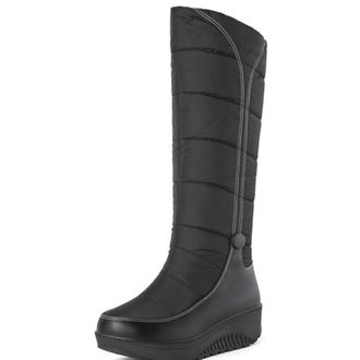 Generic Qynthra Womens Snow Boots Knee High Winter Waterproof Quilted Platform Warm Padded Mid Calf Design Contrast Stitching for Outdoor Activities,Black,4.5