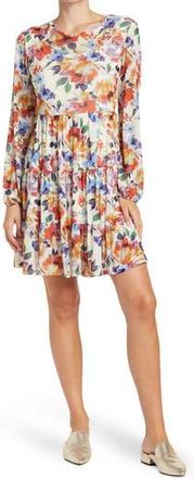 By Design Catherine Long Sleeve Mesh Babydoll Dress in Paint Flowers at Nordstrom Rack, Size X-Small