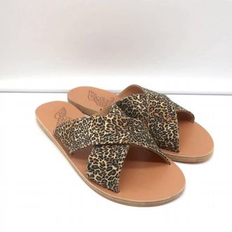 Ancient Greek Sandals Womens Thais Crisscross Slide Sandal In Leopard