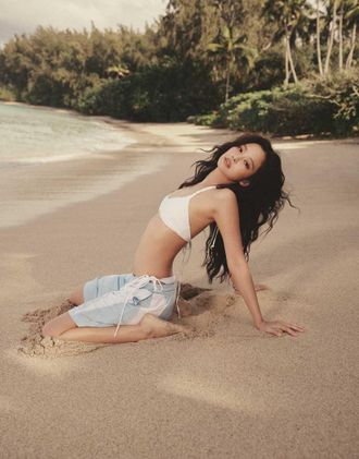 Frankies Bikinis x Jennie Kim - Pantaloncini in jersey azzurro polvere-Blu