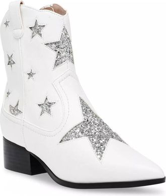 Betsey Johnson Womens Edison Rhinestone Star Western Boot In White