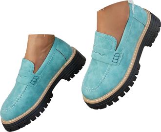 Generic Womens Platform Loafer Fashion Suede Chunky Slip On Dress Loafers Lug Sole Business Casual Work Shoes Loafers for Women Low Heel Zipper Round Toe Non-