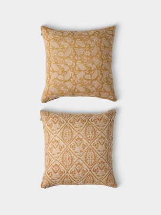 Chamois Block-Printed Linen Cushions - 19.5in/50cm (Set of 2)