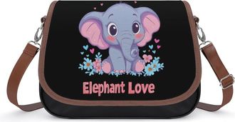Generic Elephant Lover Crossbody Bag Womens Handbag PU Message Bags Shoulder Purse with Adjustable Strap
