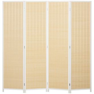 OEM Biombo De 4 Paneles Plegable 180x180 Cm Separador De Ambientes Tejido A Mano De Bamb&uacute; Decoraci&oacute;n Para Sal&oacute;n Blanco