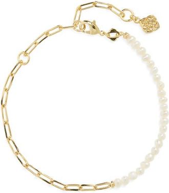 Kendra Scott Markie Half Chain & Freshwater Pearl Bracelet in Gold Freshwater Cultured Pearl at Nordstrom